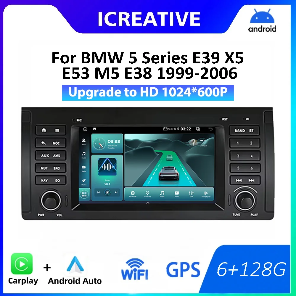 7 Inch Car Radio For BMW 5 Series E39 X5 E53 M5 E38 1999-2006 Android Auto CarPlay 2 Din GPS Stereo Multimedia Smart Car System