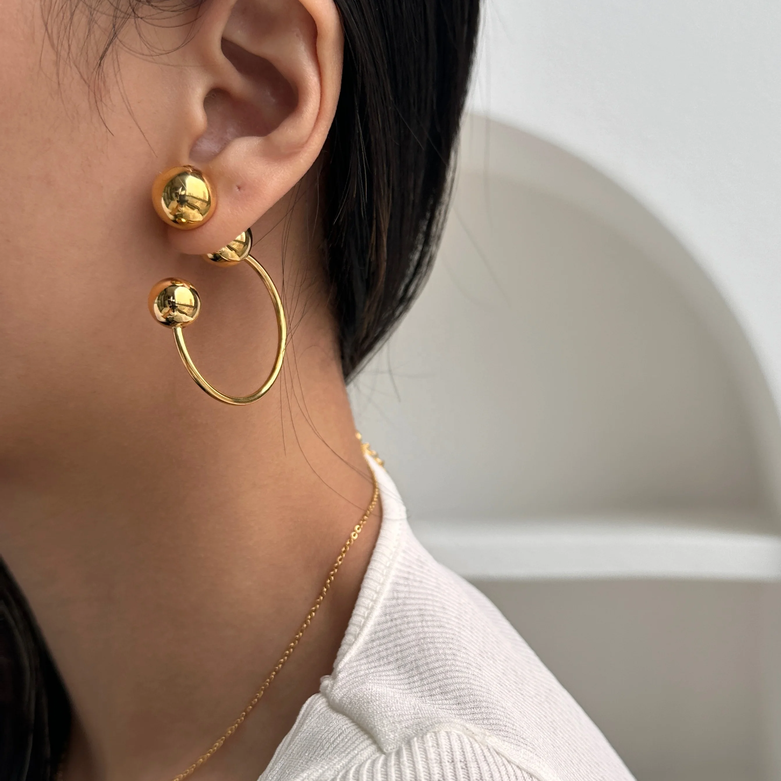 DASEIN 2025 Summer 18k Gold Plated Ball Design Large Earrings for Women Unique Hypoallergenic Stainless Steel Polished Jewelry