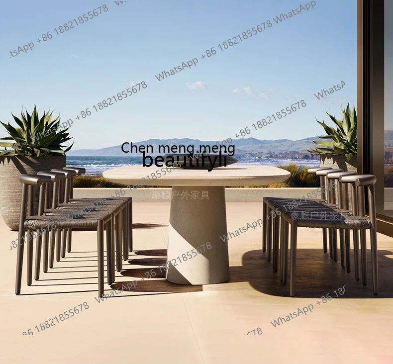Outdoor aluminum alloy tables and chairs medieval furniture villa terrace teak sofa open-air hotel outdoor tables and chairs