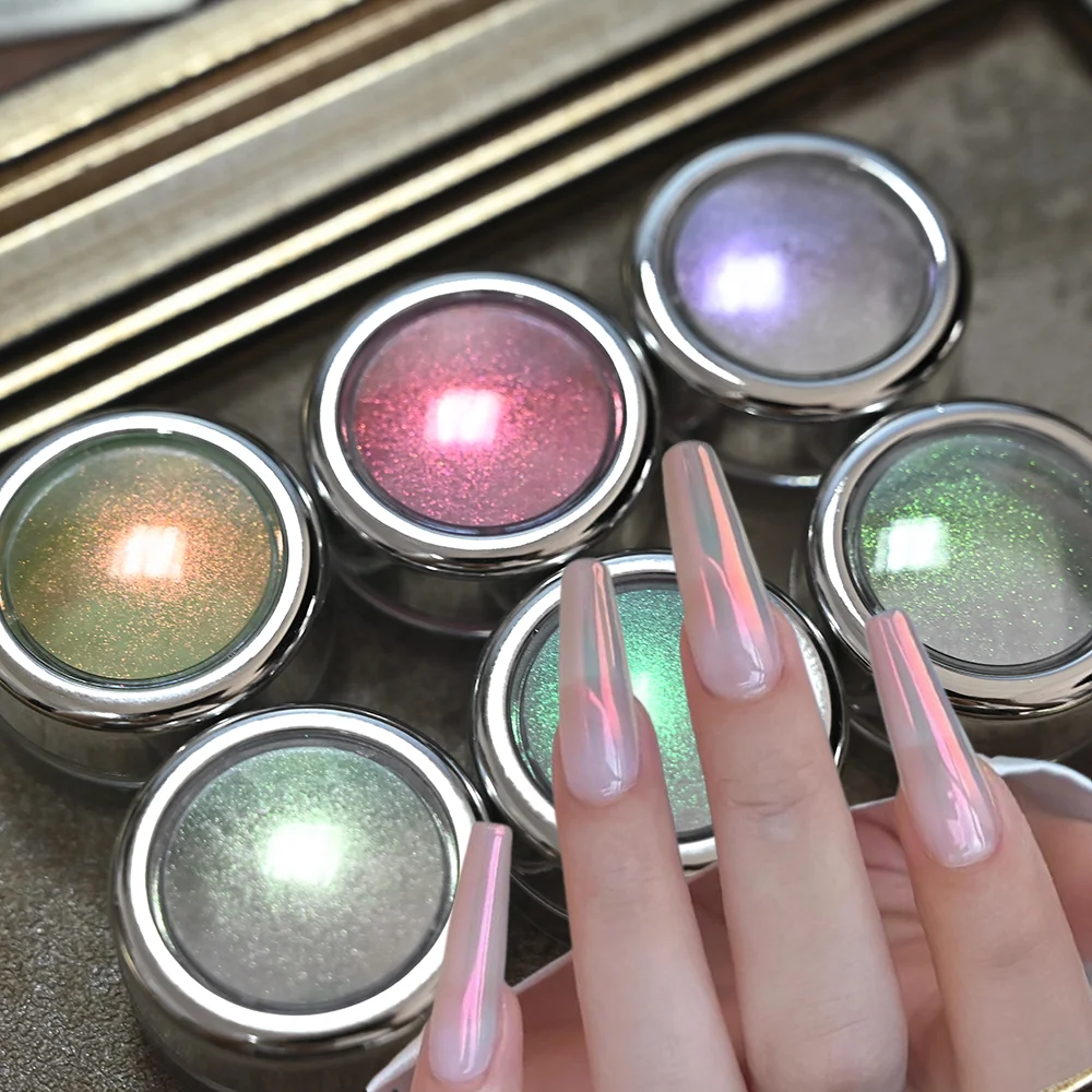 1 scatola (0,2 g) Aurora Chrome Nail Powder Holo effetto specchio Neon Sirena Pigmento Polvere per smalto gel Unghie Decorazioni Shell Powder