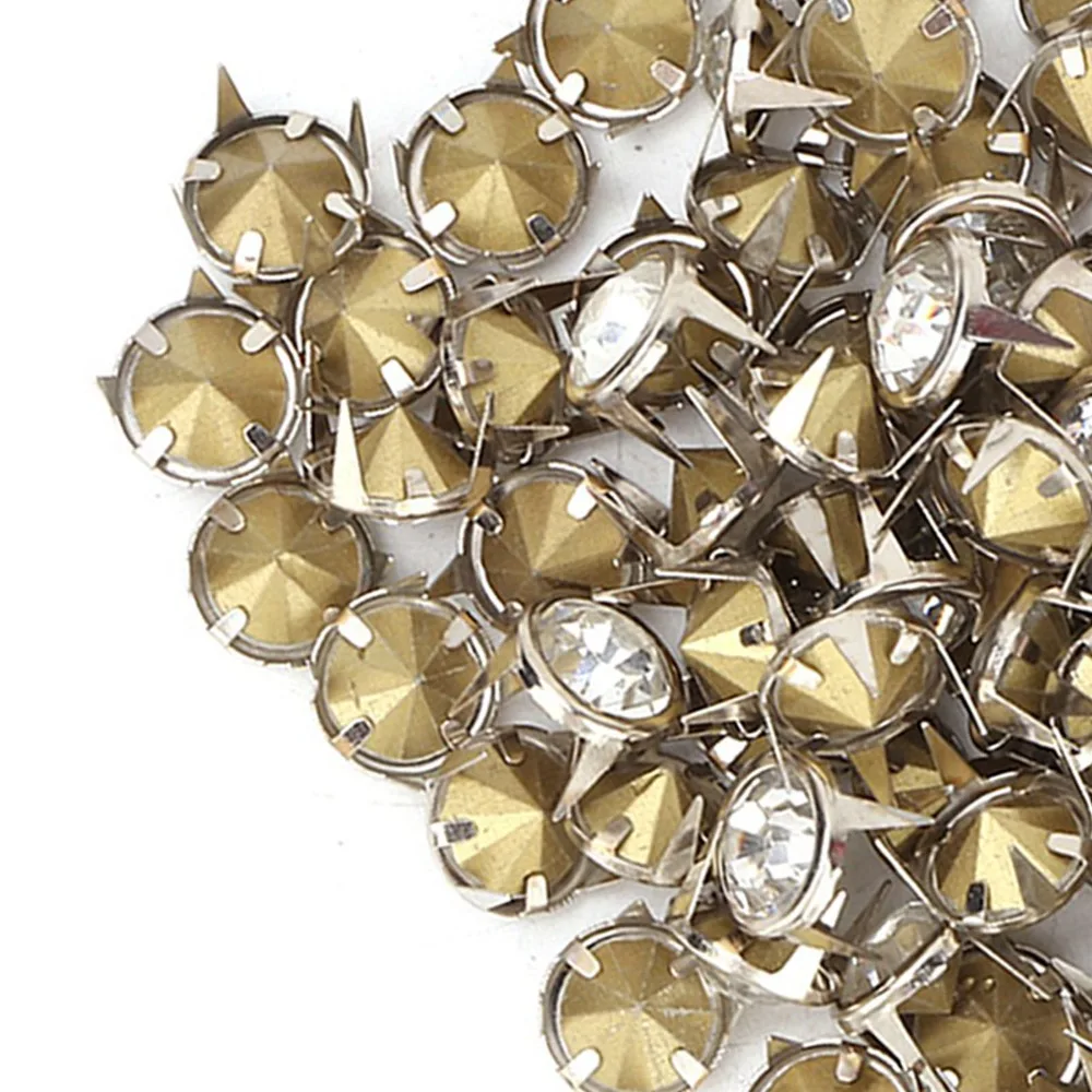 100pcs 10mm Size Crystal Rhinestone Rivets 4-Claw Design Crystal Inlay Decorative Metal Studs DIY Leather Craft Studs