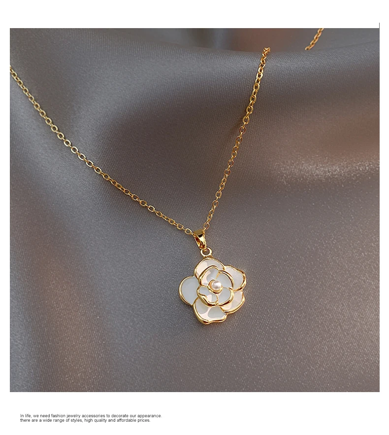Französische romantische elegante weiße Emaille-Kamel-Kamel-Blumen-Anhänger-Halskette 2025, Damen-Modeschmuck, Luxus-Accessoires für Mädchen – Detail 6
