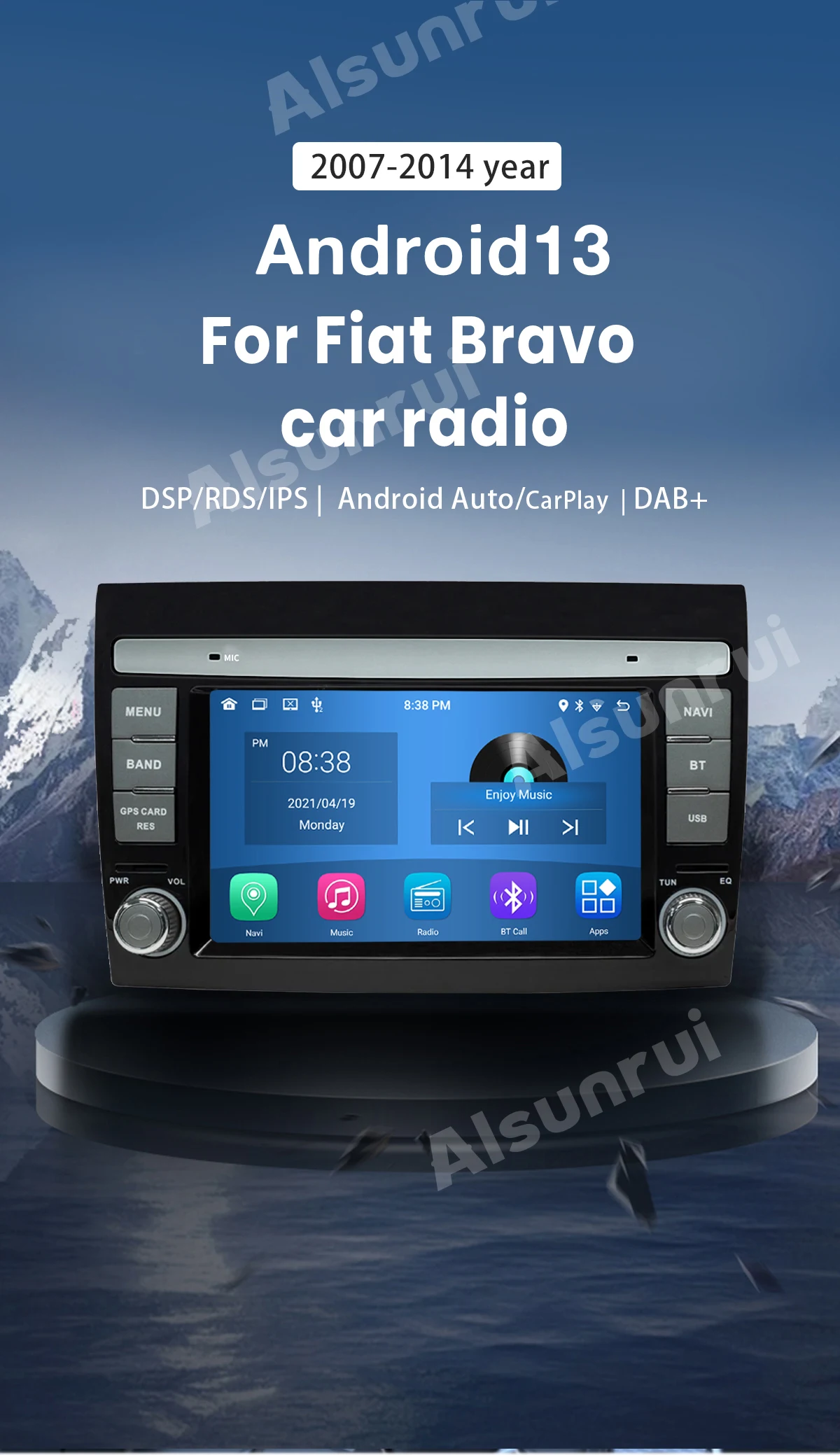 4G Carplay 2 Din Android 13 Car Radio For Fiat/Bravo 2007 2008 2009 20102011 2012 Multimedia GPS Navigation Stereo Head Unit DSP