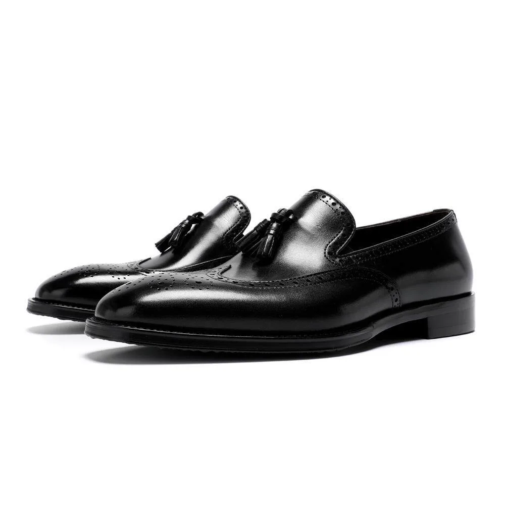 Genuine Leather Men's Loafers Retro British Brogue Business Casual Slip on Leather Shoes All Match Summer