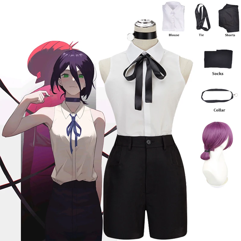 

Anime Chainsaw Man Reze Cosplay Costume Outfits Blouse Tie Shorts Props Reze Cos Wig Women Uniform Halloween Role-playing Sets