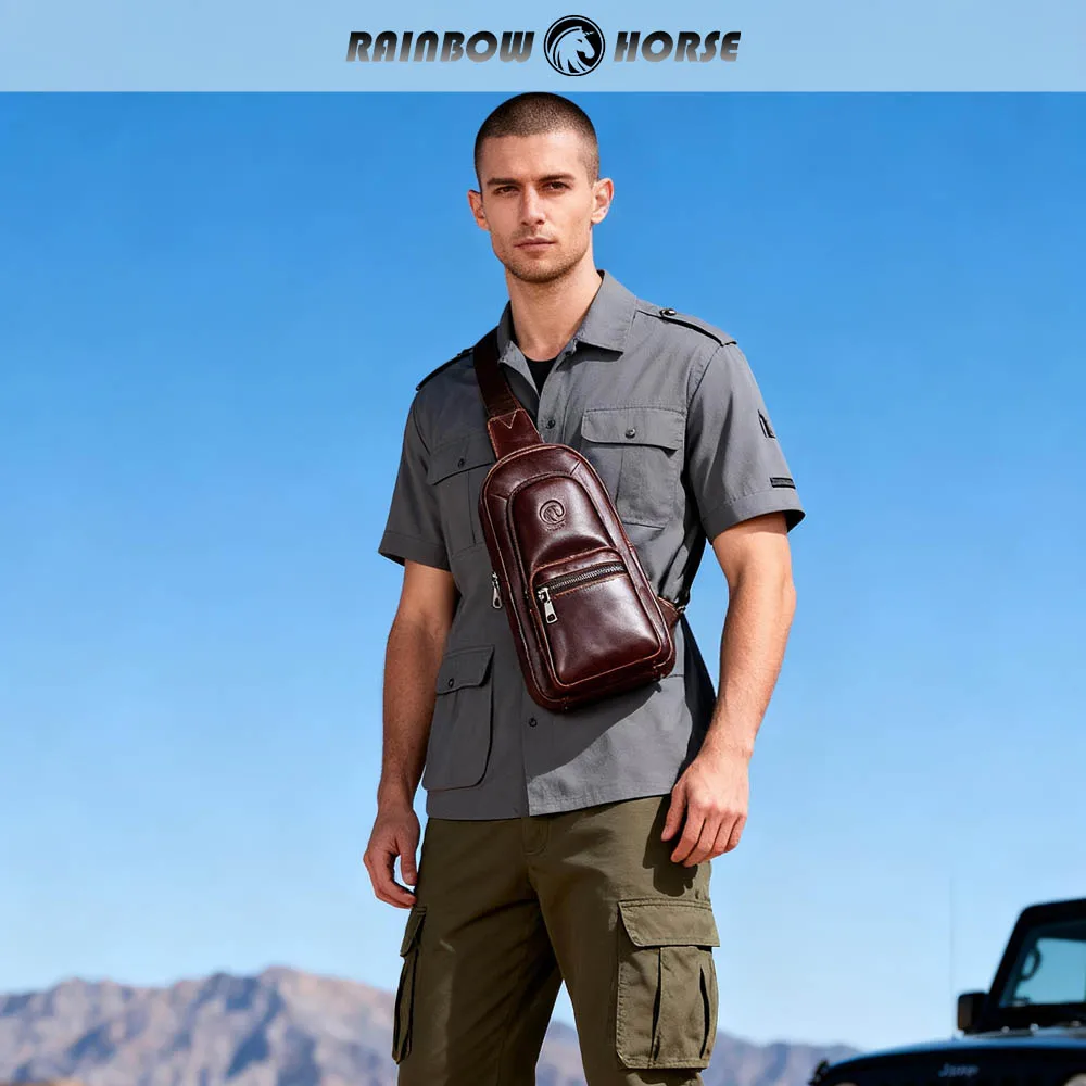 Men's Chest Circumcision Head Layer Leather Casual Fashion Crossbody Chest Bag Men's Bag Leather Chest Bag Shoulder Bag view 2