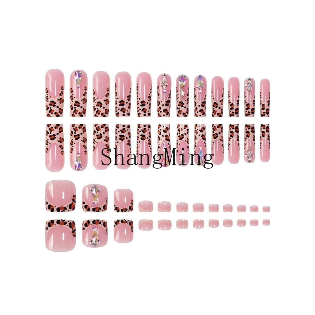 

PYH hot sale hand and foot combination set fashionable leopard print sweet prismatic flash diamond embellishment fake