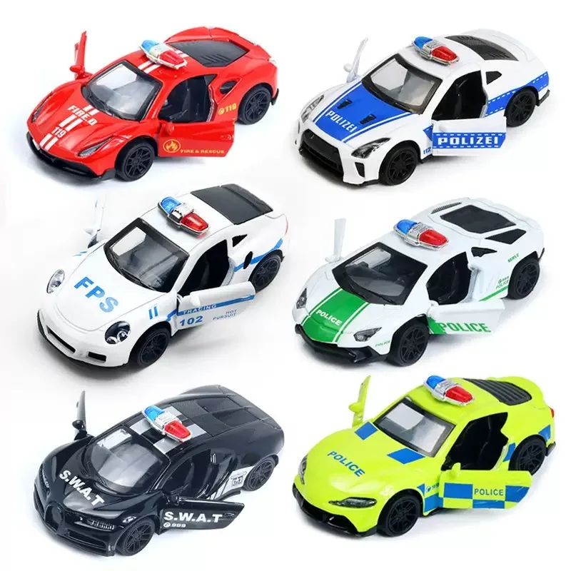 1:43 High-End Police Car Alloy Car Model Children's Car Toy Can Open the Door Pull Back Ornaments Collection Mini Car