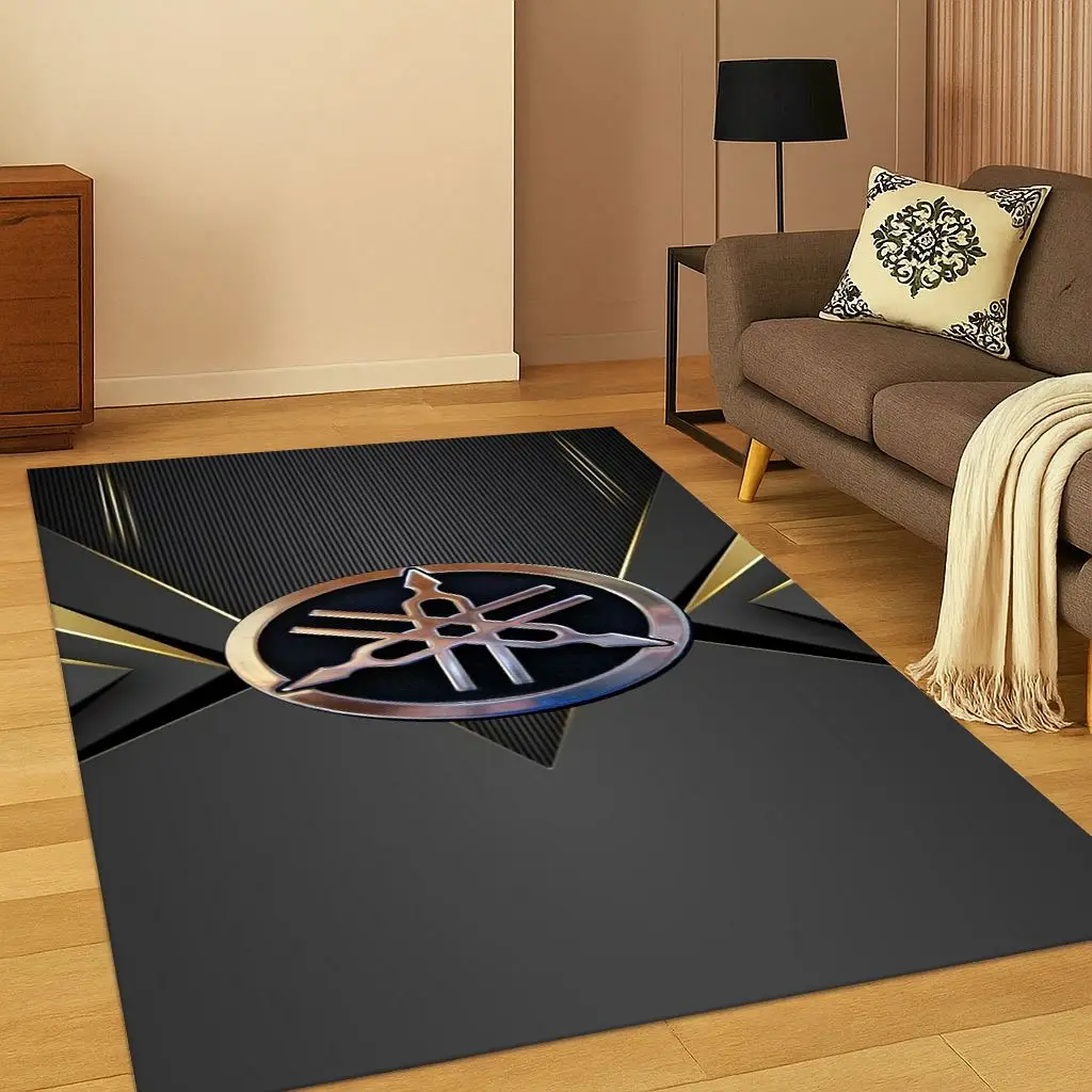 Yamaha Moto Sign Carpet Rug placed by a sofa