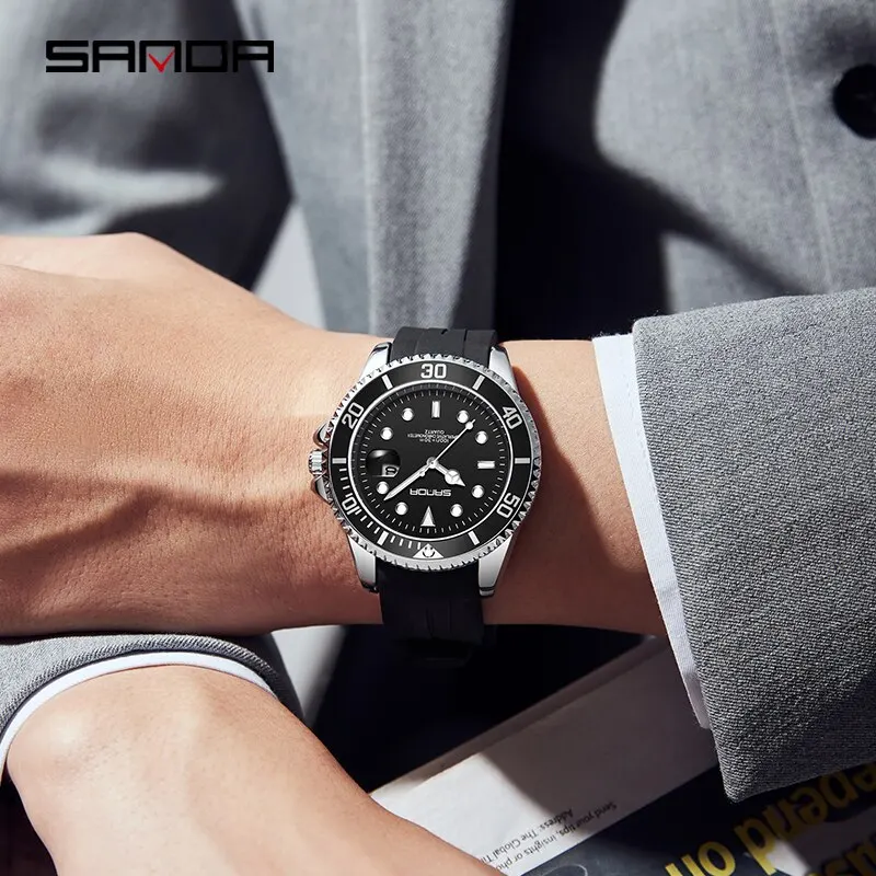 SANDA Hot Sell Men Quatrz Watch Sport Mens Watches Top Brand Luxury Waterproof Silicone Quartz Clock Men Relogio Masculino