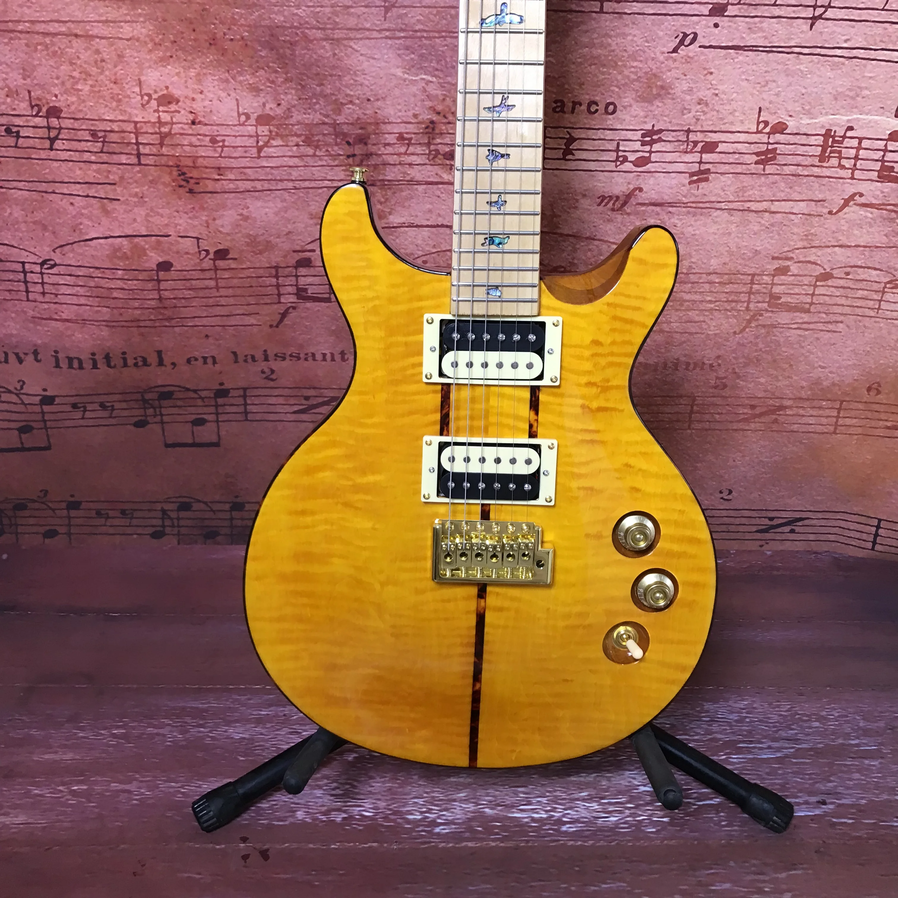 HOT PRS Tiger Pattern Maple Double Missing Corner DC Electric Guitar Single Shake System Delivery Included