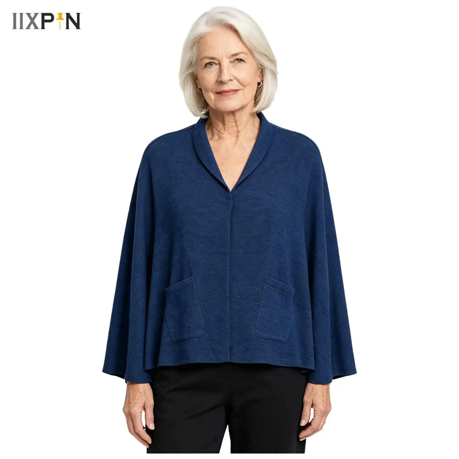 Women's Elderly Adaptive Warm Cape Shawls Special Need Clothes Poncho V Neck Button-down Cardigan with Pockets for Nursing Home
