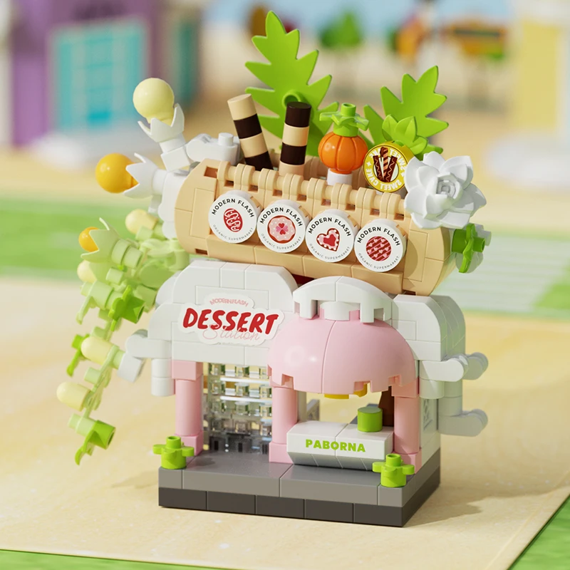 Bausteinset für Straßenszenenladen, kreatives Mini-Straßenszenenmodell, geeignet für Desktop-Display und Sammlung.