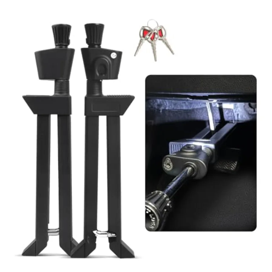 Brake Pedal Lock Anti Theft for SUV Truck Van Heavy Duty Steel Black Security Device with LED Light Universal Fit Vehicle Theft