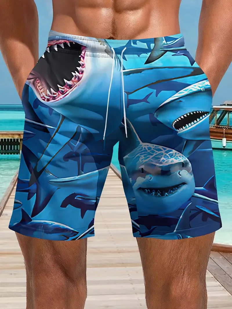 

Новые мужские гавайские шорты для плавания с 3D принтом акулы, пляжные шорты, быстросохнущие спортивные шорты на открытом воздухе, модные летние мужские плавки