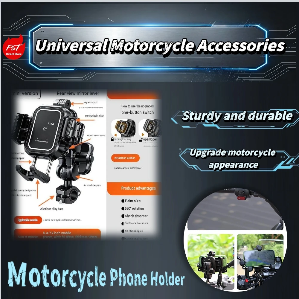 Mini Motorcycle Phone Holder Palm‑Sized Shock‑Absorbing Anti‑Theft 360° Rotatable Mount For Scooter E‑Bike Navigation Accessorie
