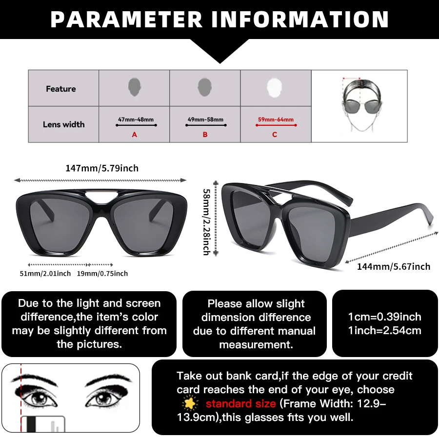 1 قطعة نظارات الموضة النسائية الجديدة الدوبامين عين القط جسر مزدوج تصميم غير منتظم إطار كبير شخصية الهيب هوب مناسبة لداي