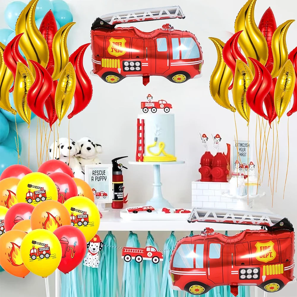 Fire Truck Birthday Party Decoration Foil Firetruk Flame Number Balloons for Kids Boys Fireman Birthday Firefighter Baby Shower