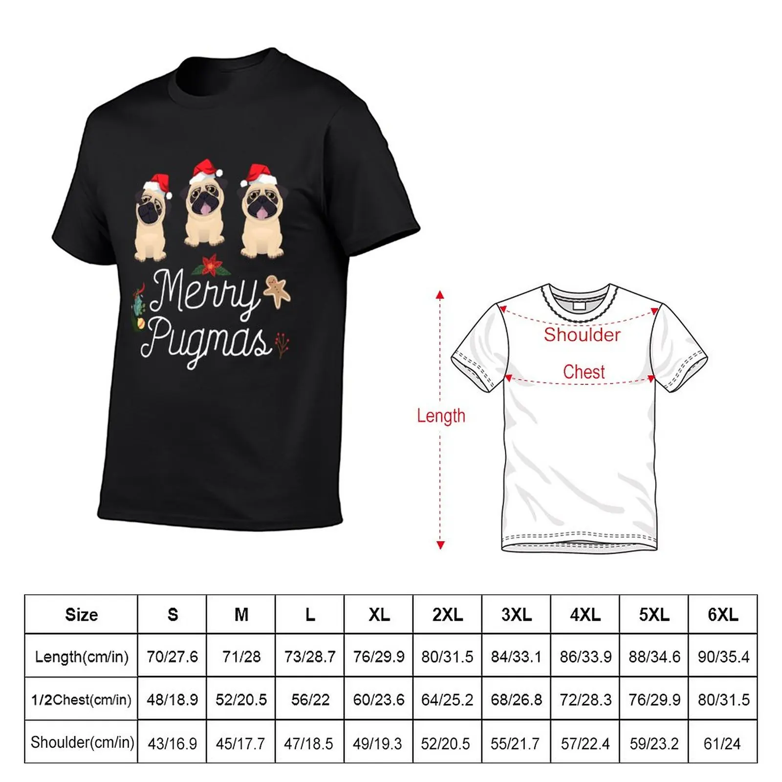 Christmas Pugs Merry Pugmas T-Shirt heavyweights customizeds oversizeds cute clothes T-shirts for men cotton