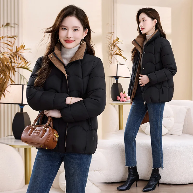 Veste rembourrée en coton pour femme, Parkas courts d'hiver, manteaux à col montant, épais et chauds, vêtements d'extérieur à la mode, 2025
