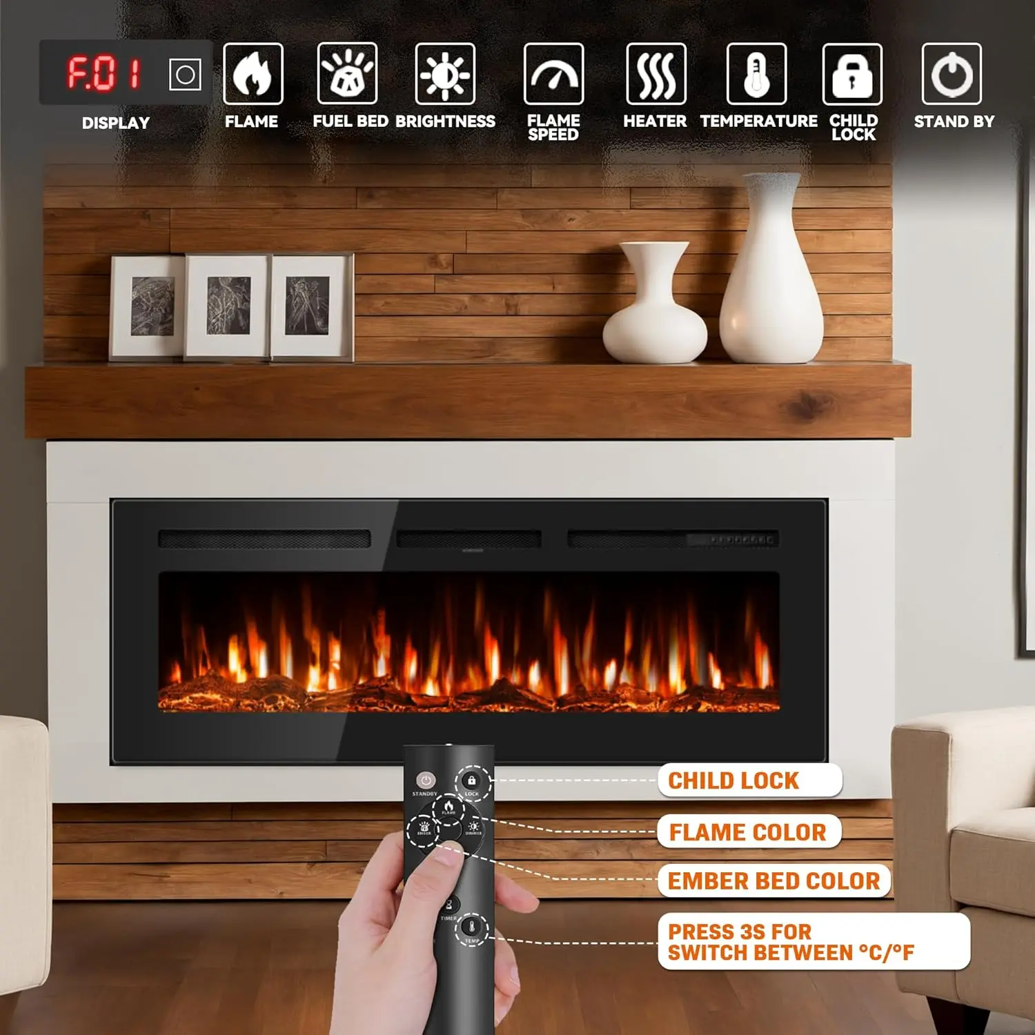 Electric fireplace in living room