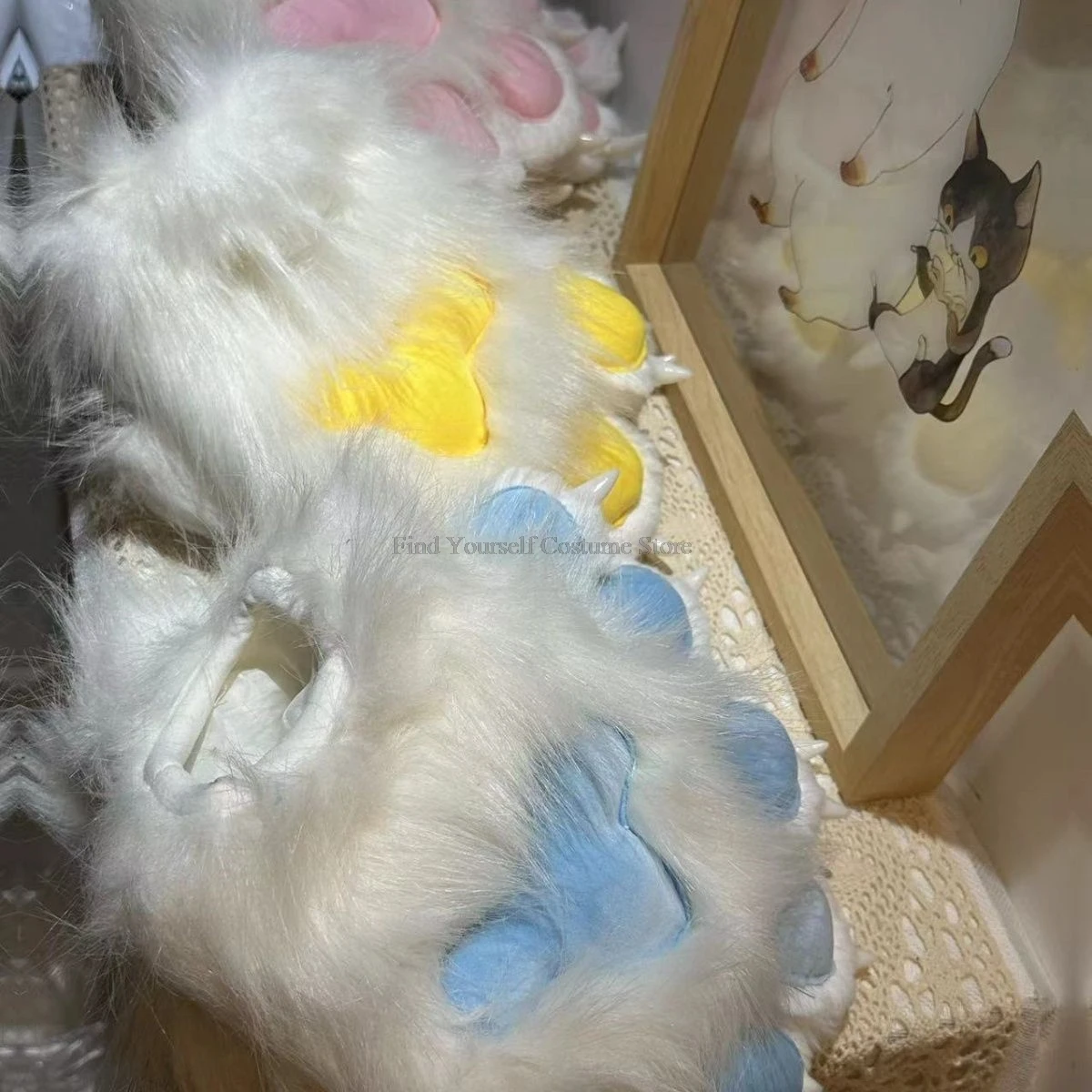 Kegurumi Fursuit 발, 만화 발, 모피 코스튬 동물 플래시 장갑, 귀여운 애니메이션 고양이 늑대 개 여우, 푹신한 발, 1 쌍