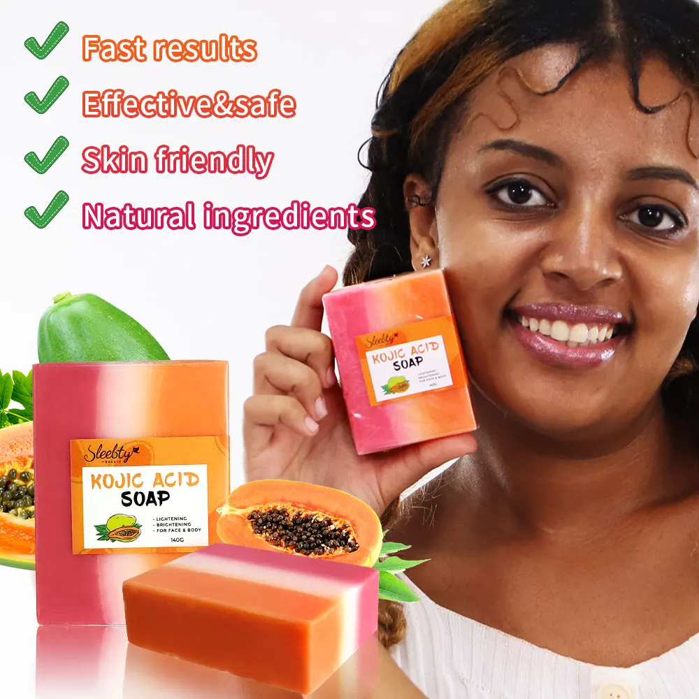 Sleebty Papaya Handmade Glutathione Kojic Acid Soap 100% Pure Vegan Natural Skin Beauty Organic Lightening Whitening Facial Care