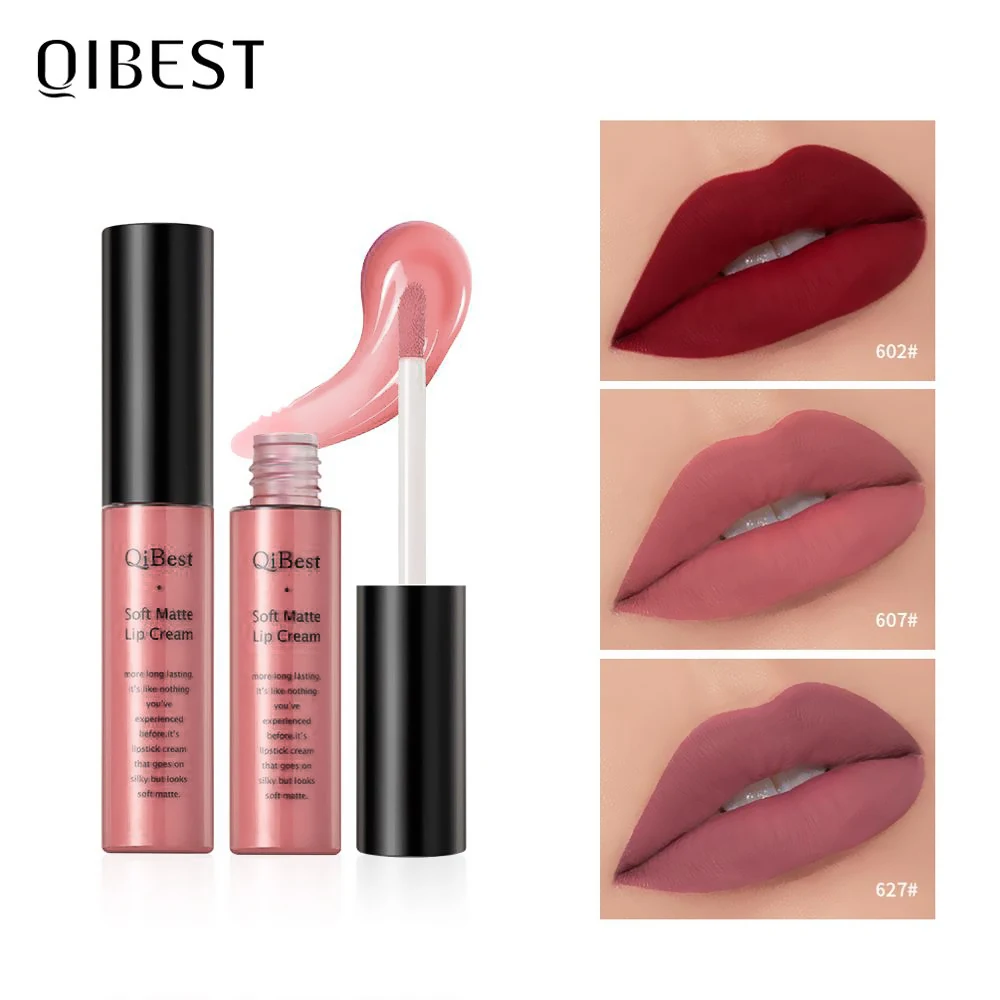 QIBEST Sexy Samt Matte Lip Gloss Flüssigen Lippenstift Lipgloss Schönheit Rot Nude Wasserdicht Langlebig Lip Stain Make-Up Für Frauen