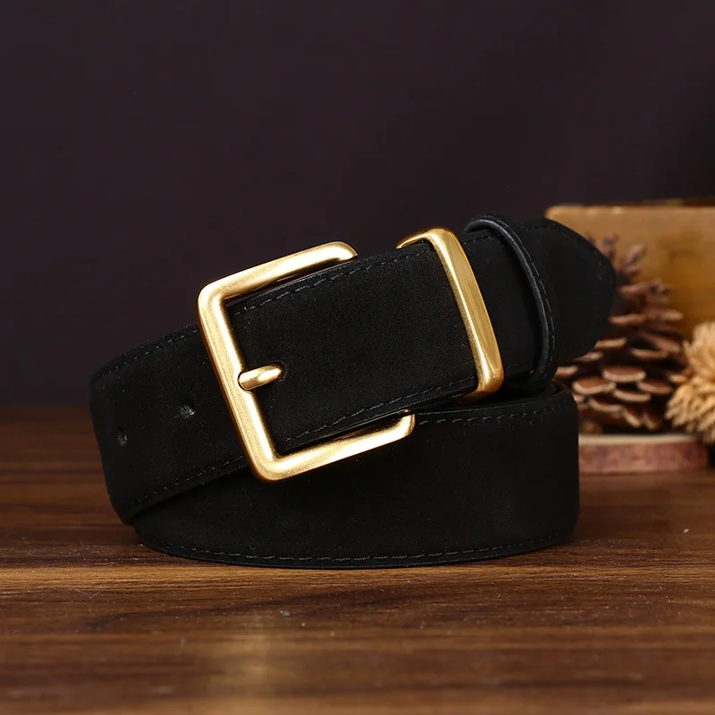 Light luxury matte anti-velvet genuine cowhide belt for women, simple style, high-end matching jeans belt for women