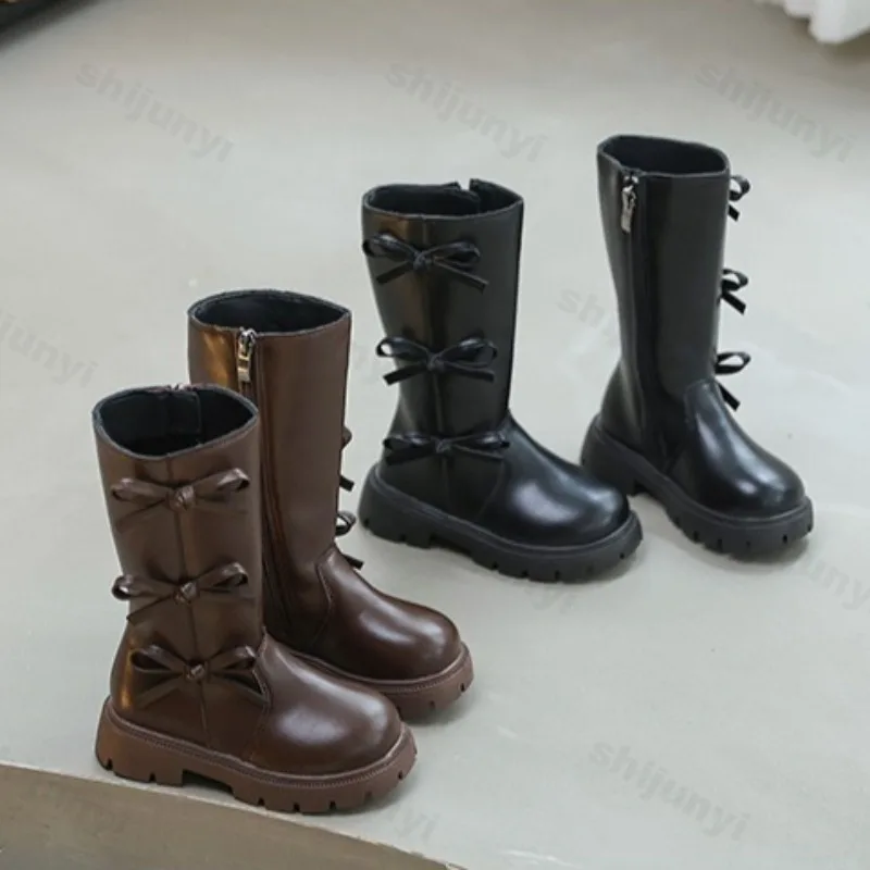 Children Knee Length Boots New 2026 Autumn British Girls Princess Boots Kids Zipper Comfortable Non Slip Bowknot Long Boots