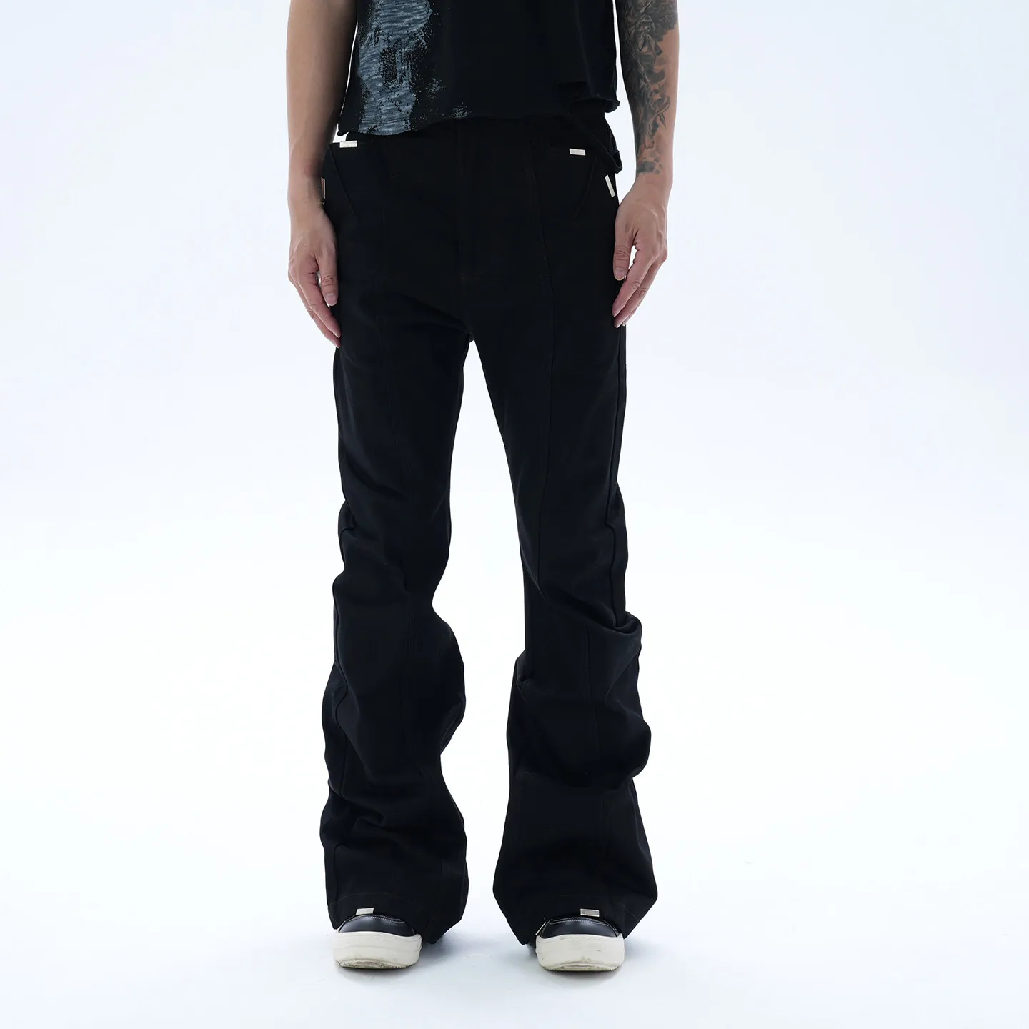 Fashionable American Retro High Street Visual Puree Hard Pure Black Mop Horn Jeans for Men