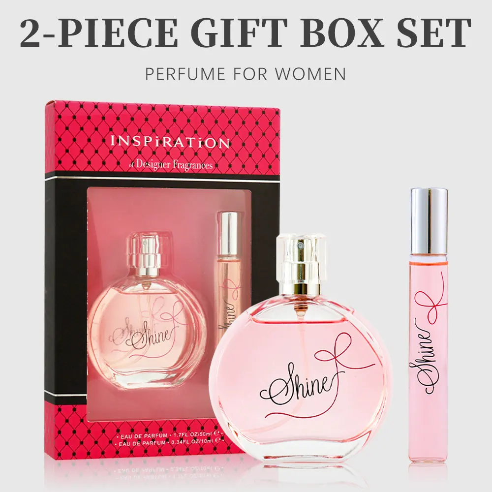 Women's Fragrance Sets Eau de Parfum Spray Vial Set Shine 1.7fl.oz，0.34fl.oz EDP 2 Pcs Gifts for Women EDP Gift Set for Women