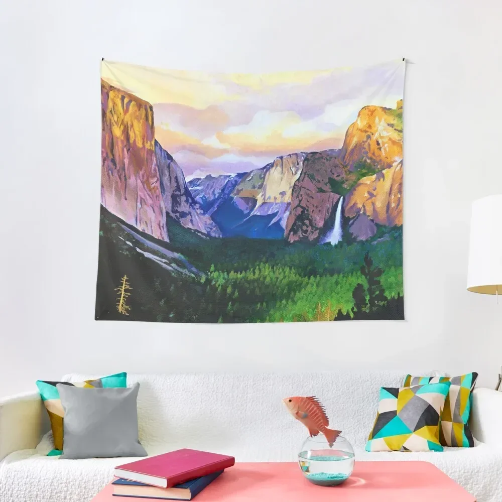 

Yosemite National Park at Sunset, Colorful Oil and Acrylic Painting Tapestry Kawaii Room Decor Tapestry