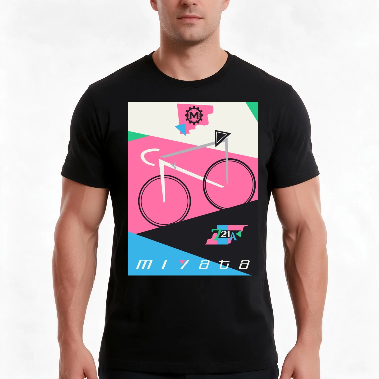 Miyata 721A Vintage Bike Bauhaus Poster T-Shirt, Summer Casual Cotton Tee, Oversized Streetwear Tops, Vintage Graphic Print
