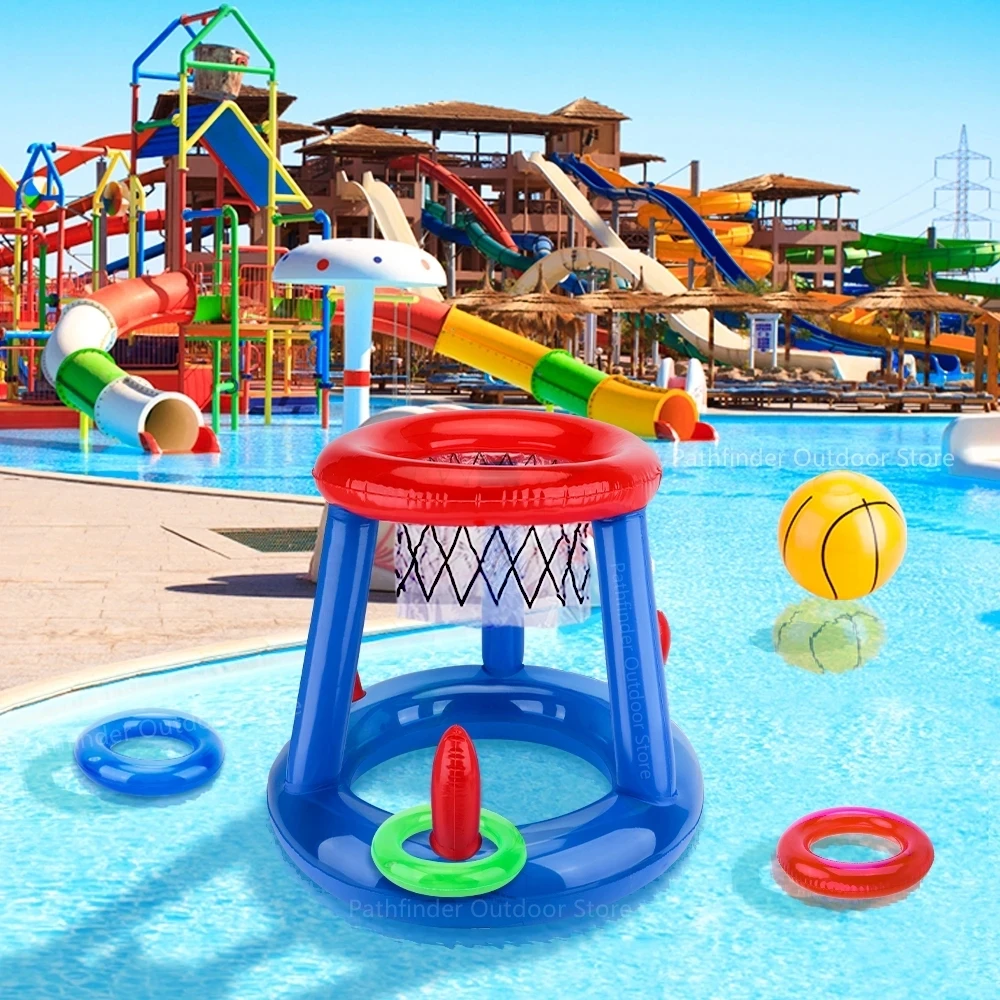 Swimming Pool Basketball Hoop Set Inflatable Floating Hoops with Ball Rings for Kids Teens Adults Perfect Competitive Water Play