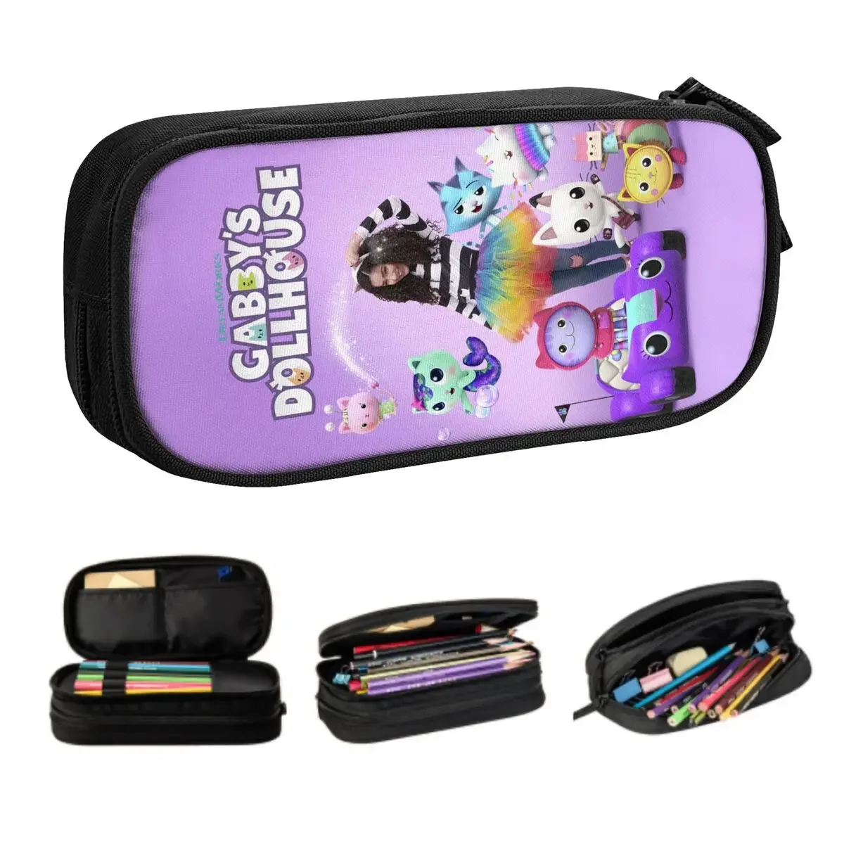 Custom Gabby Dollhouse Cute Pencil Case Girl Boy Large Capacity Mermaid Cat Catrat Pencil Pouch School Supplies