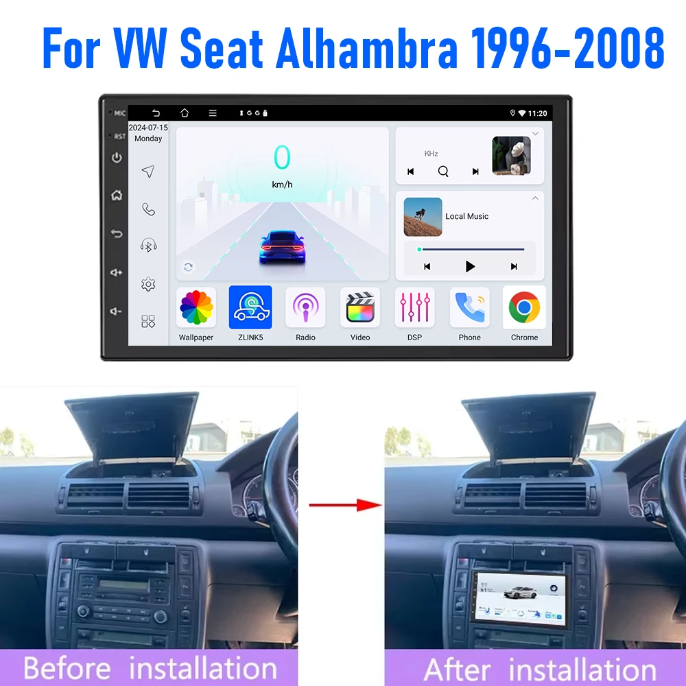

CarPlay Android Auto Stereo Car Radio GPS for WW Seat Alhambra 1996-2008 7' Upgrade with 4GB+64GB Storage