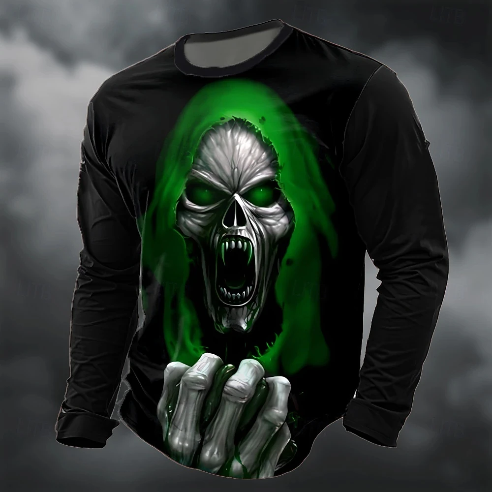 

Autumn 3D Skull Printed Men's Long Sleeve T-shirt Outdoor New Street Daily Casual Fashion Round Neck Plus Size Men Clothing Tops