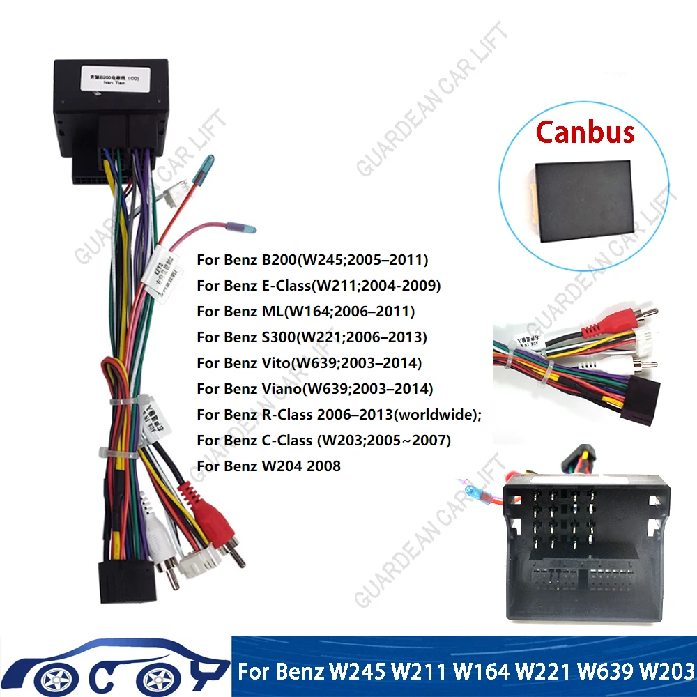 Car Android 16PIN Power Wiring Harness Cable With Canbus For Mercedes Benz B200/C-Class/E-Class/ML/S300/Vito/Viano/R-Class