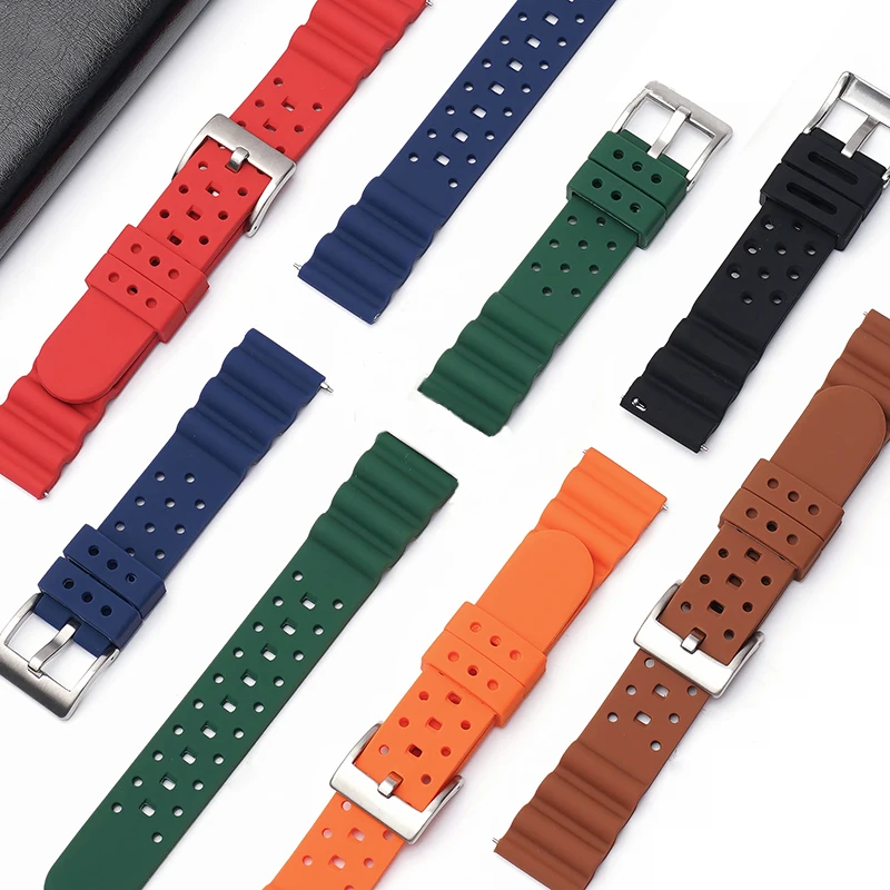 Silicone Strap 20mm 22mm Quick Release Sport Waterproof Men Women Breathable Soft Rubber Replace Bracelet Watch Band for Seiko 5