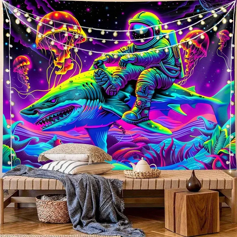 VIKAMA Fantasy Deep Sea Astronaut Tapestry Shark Jellyfish Game Theme Bedroom Creative Studio Sci-Fi Room Decor