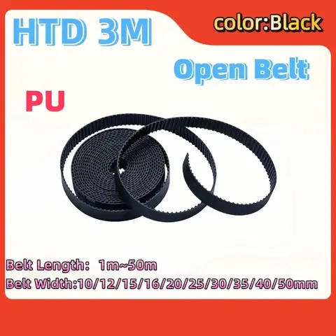 HTD 3M Open Belt Belt Width 10/12/15/16/20/25/30/35/40/50mm HTD 3M Synchronous  Open Belt Black PU Belt Polyurethane Steel Core