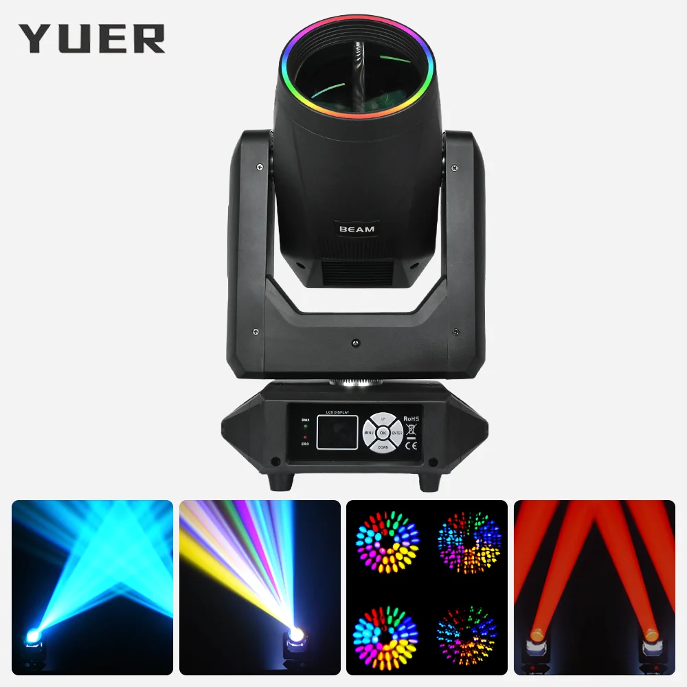 

295W Bulb Beam Moving head light with ring Atomization Rainbow effect 13 Gobos 8+16+24 Prism DMX512 for DJ Disco party bar club