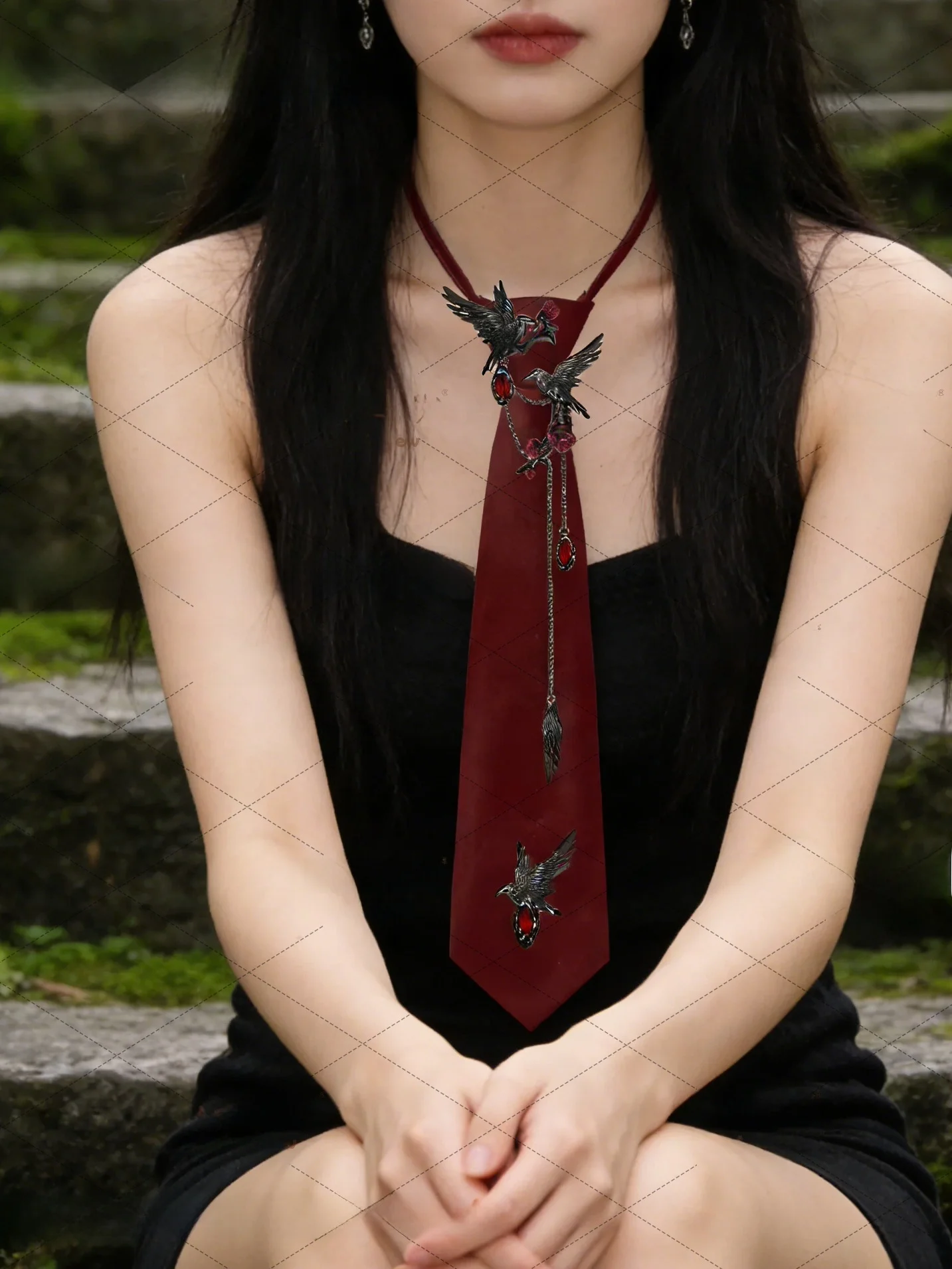 gothic-sle-bird-emblem-tie-wine-red-gemstone-decorated-dr-tie-casual-faion-bow-tie-accory-for-men
