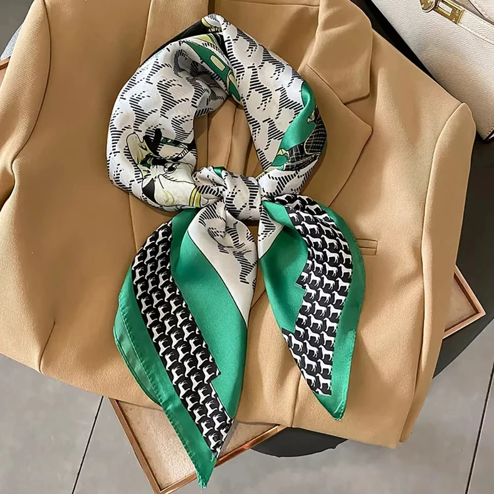 Luxus Seidenschal Quadratischer Schal für Frauen Satin Mode Wraps Halstuch Weibliche Haarbänder Band Stirnband Bandana 70X70CM