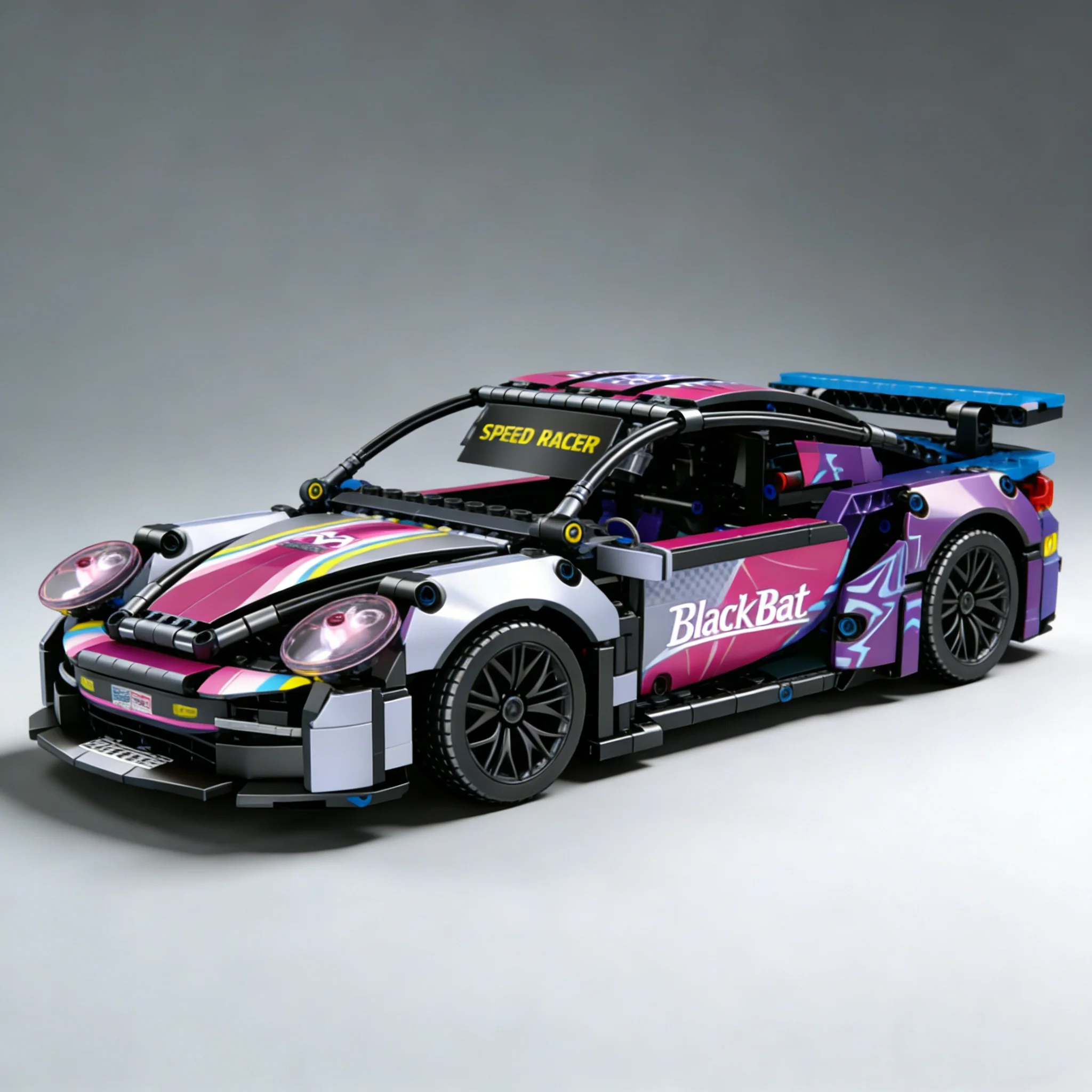 MOC Technical Racing Car Building Blocks Set, Purple Pink Sports Car Model Bricks, DIY Assembly Vehicle Toy for Collection & Gif