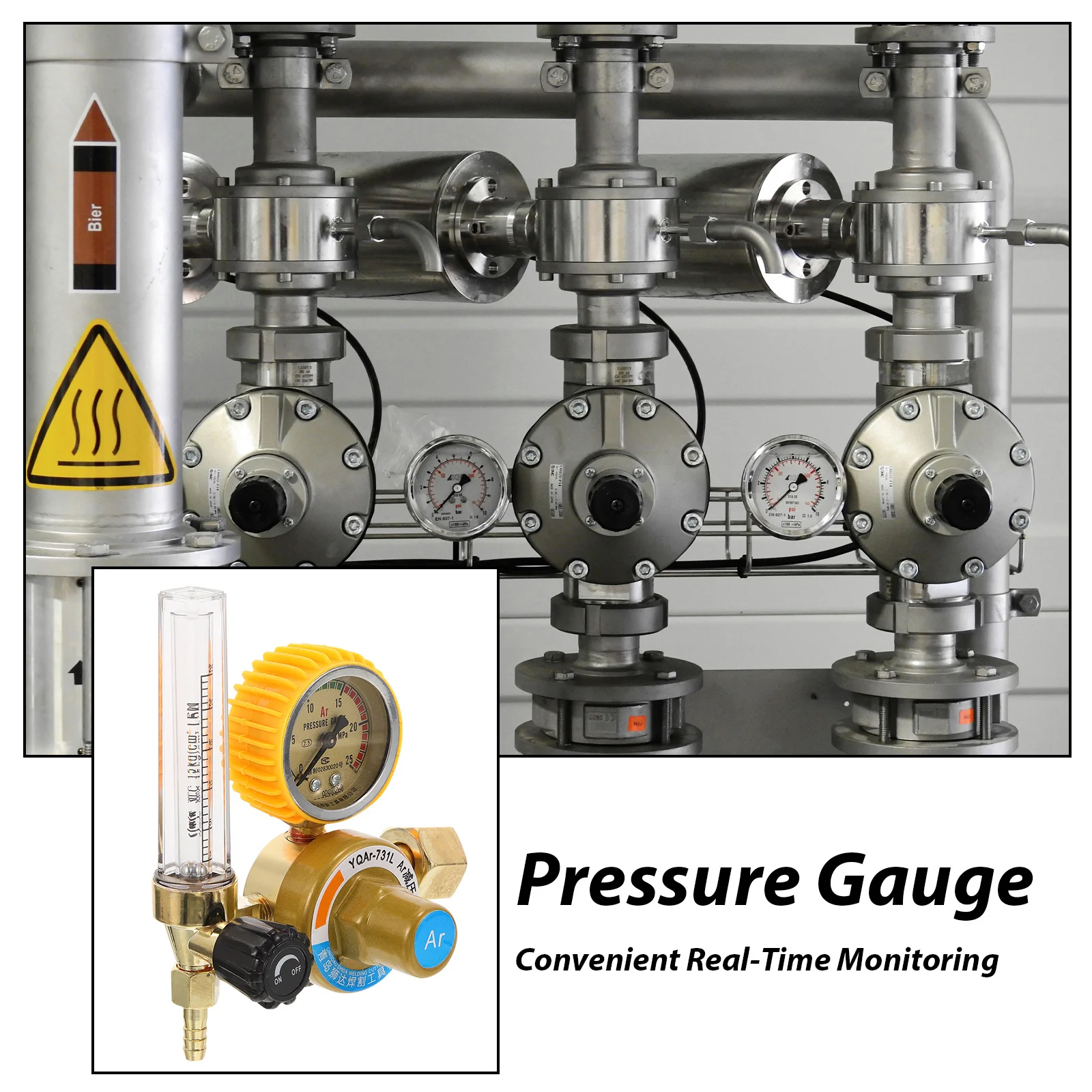 منظم الأرجون للتحكم في تدفق الغاز مع مقياس الضغط منظم غاز الأرجون المتين ملحقات اللحام #5