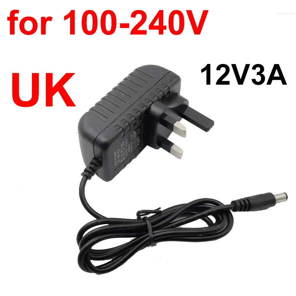 UK Plug DC 12V 3A Power Supply Adapters AC 100V-240V EU US UK Plug Charger for Audio Amplifier