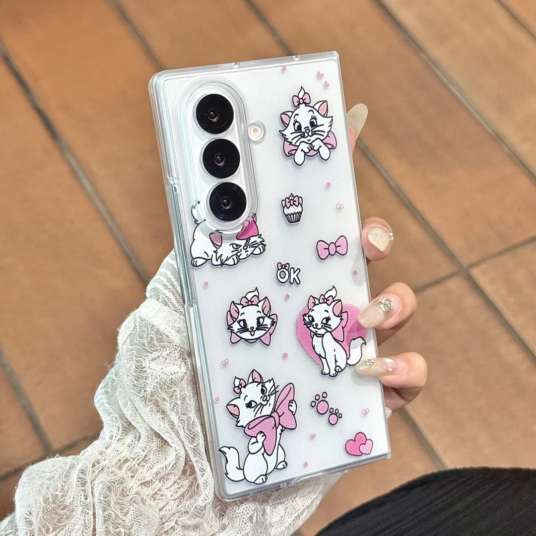 

3D Cute Mary Cat Creative Case for Samsung Z Flip 7 6 5 4 for Samsung Galaxy Z Fold 7 Z Flip 6 3 4 5 Flip5 Flip6 Luxury Cover