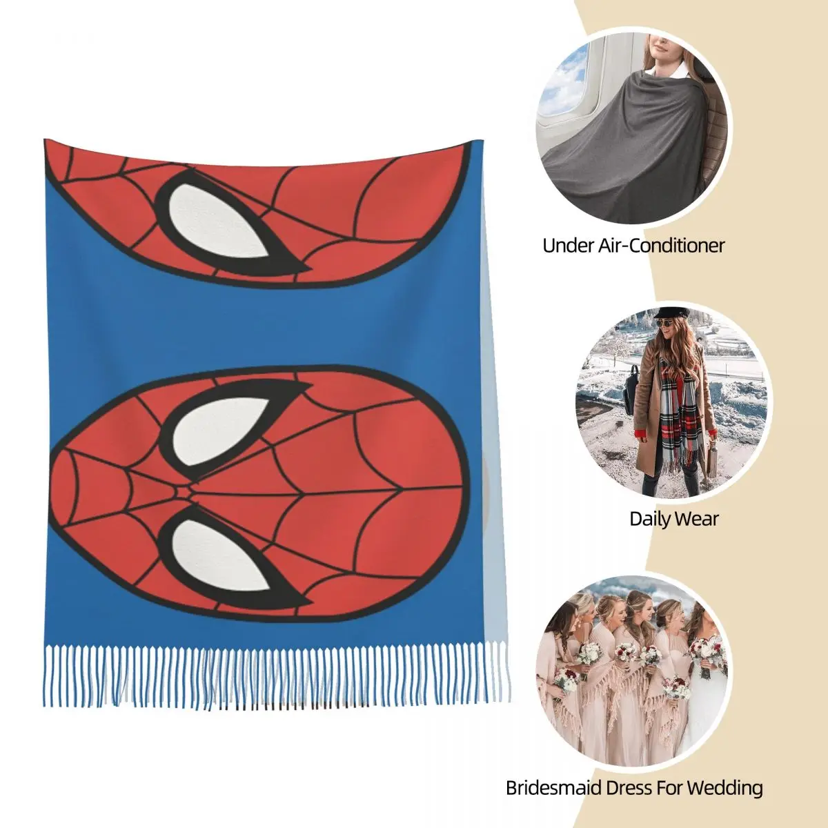 Lenço feminino quente homem aranha cabeça headwear cachecóis com borla y2k legal xale envoltório inverno impresso bandana